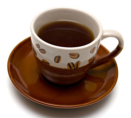 Cup with hot tea on a white background. Isolation