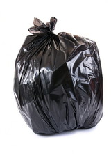 Black garbage bag isolated on white