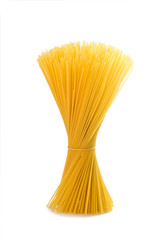 Spaghetti standing on white in a decorative way