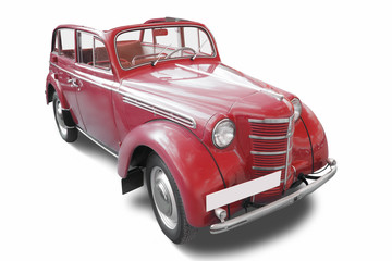 red vintage car isolated on white