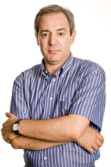 mature casual man portrait, isolated on white