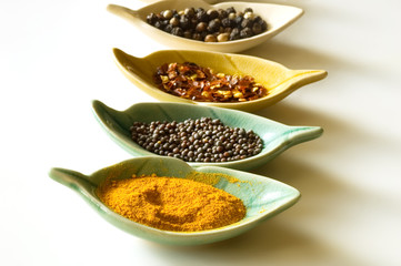 Spices in leaf shaped fancy bowls