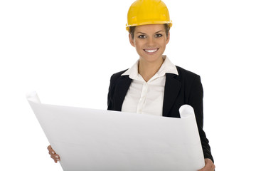 Female architect holding blueprints