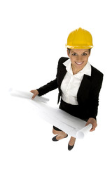 Female architect holding blueprints