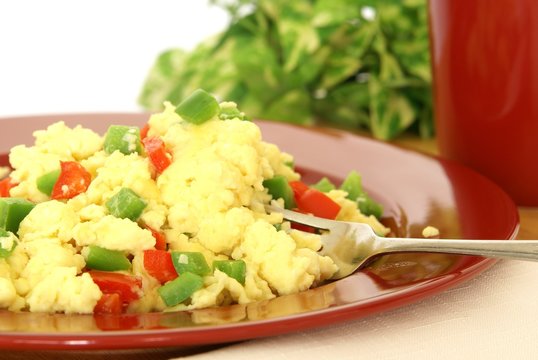 Fluffy Scrambled Eggs With Red And Green Bell Peppers