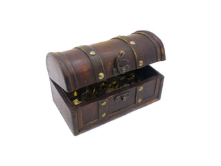 Brown wooden chest the isolated