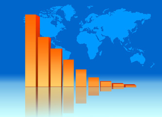 Fototapeta premium Decreasing Bar Chart - Business Data Graph With World Map