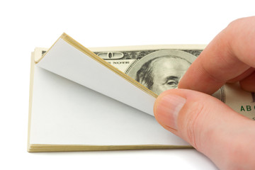 Hand and wad of paper isolated on white background