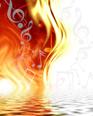abstract music notes on a fire like background