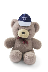 Teddy Bear Wearing Cap on White Background