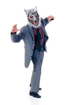 Halloween Greedy Businessman Wearing Halloween Mask.