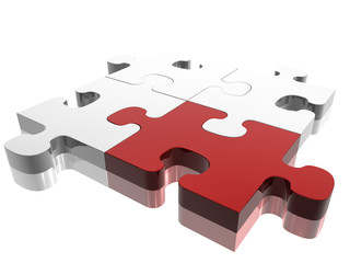Red jigsaw piece on silver puzzle. Concept: Difference.