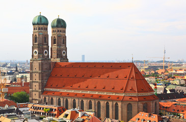 Naklejka premium The aerial view of Munich city center from the Peterskirche