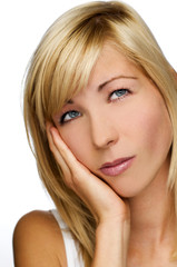Naklejka premium blond young woman in pain close up shoot