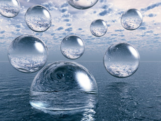 Rising water balls - digital artwork.
