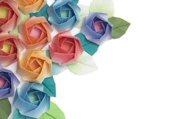 Origami roses decoration on a white background