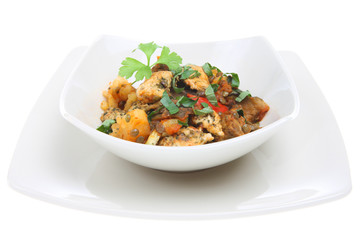 Lemon chicken with basil, lentils and potato