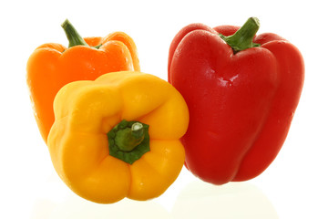 Trio of Colorful Bell Peppers, Isolated on White