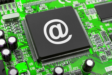 E-mail symbol on computer chip, technology concept