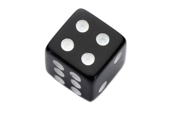 Black dice with number four a over white background