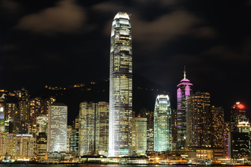 Naklejka premium Night scene of cityscape in Hong Kong