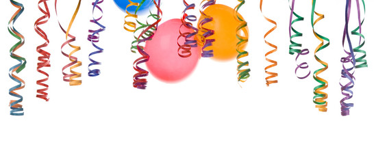 Border made from colorful balloons and confetti isolated on .