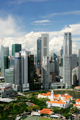 Skyline of  business district and  Boat Quay, Singapore