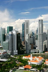 Photo sur Plexiglas Singapour Skyline du quartier des affaires et Boat Quay, Singapour