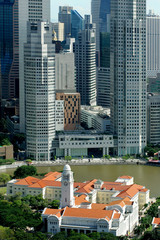 Skyline of modern business district and Boat Quay, Singapore