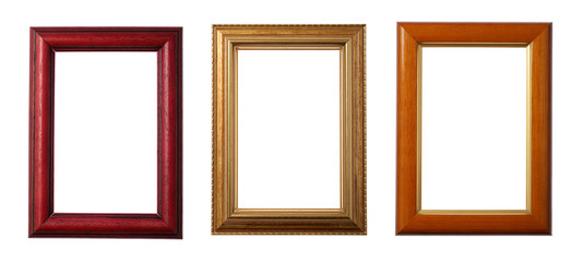 Obraz premium Three wooden frames isolated on white