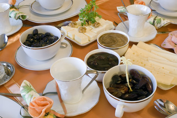 Traditional breakfast table design close-up