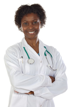 African American Woman Doctor A Over White Background