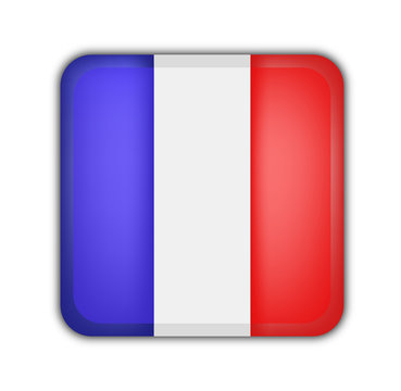 flag of france, square button on white background