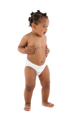 Baby girl with diaper a over white background