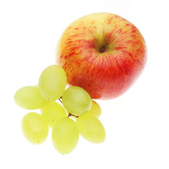 Apple and grapes isolated on white