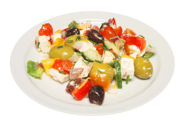 Greek salad on a white plate