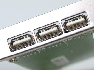 Closeup of computer USB ports