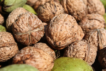 Walnut background made with whole pieces of nut