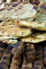 Grilled meat on pile food background