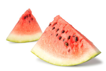 two triangle slices of water melon, isolated on white