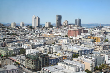 Fototapeta na wymiar The view of San Francisco skyline from Van Ness Avenue