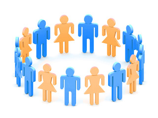 Logotype orange and blue 3D team of people