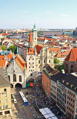 Naklejka na ściany i meble The aerial view of Munich city center from the City Hall