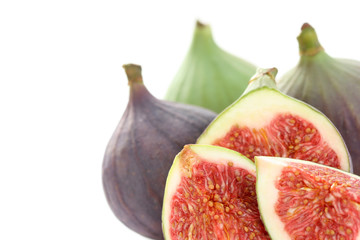 close-ups of fresh figs isolated on white - food and drink