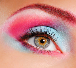 Elegance close-up of woman's eye with multicolored make-up