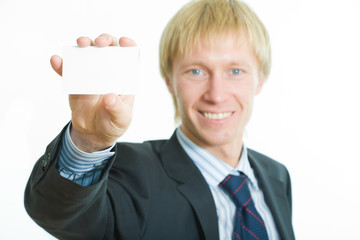 Photo of  manager showing his visiting card