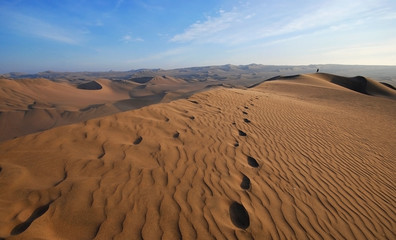 man waliking in a huge sand dune - 9704077