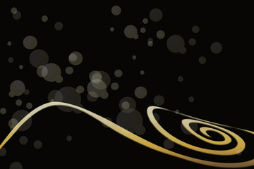 Fond graphique noir avec spirale or et  bulles
