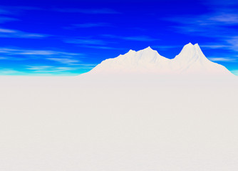 Snowy Landscape with Mountain in Far Distance on Horizon