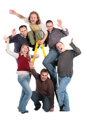 Fototapeta premium Group of friends on step-ladder